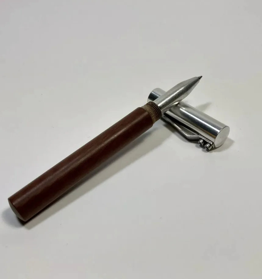 Leather grip dip pen with silver cap